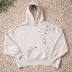 Abercrombie & Fitch Floral Embroidered Essential Sunday Cream Hoodie - Large/XL